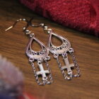 Upside down cross gothic earrings, with stainless steel clasps and dangling chains