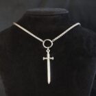 Edgy chain in silver stainless steel with a hoop and sword