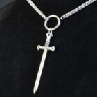 Edgy chain in silver stainless steel with a hoop and sword
